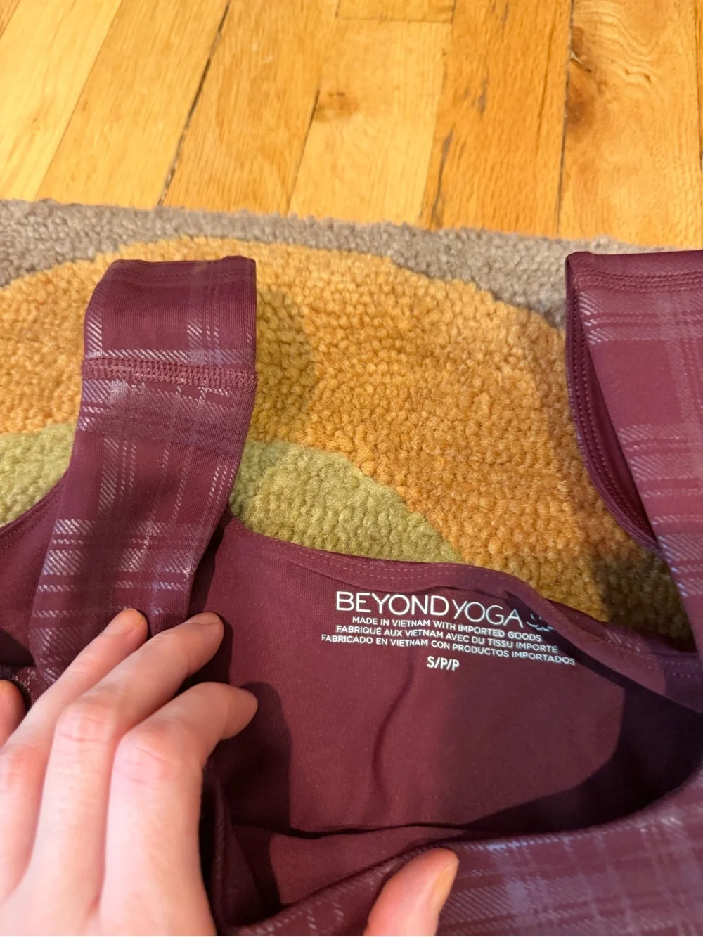 NWT Beyond Yoga Matching Set Maroon Plaid Metallic Leggings Sports Bra S / M